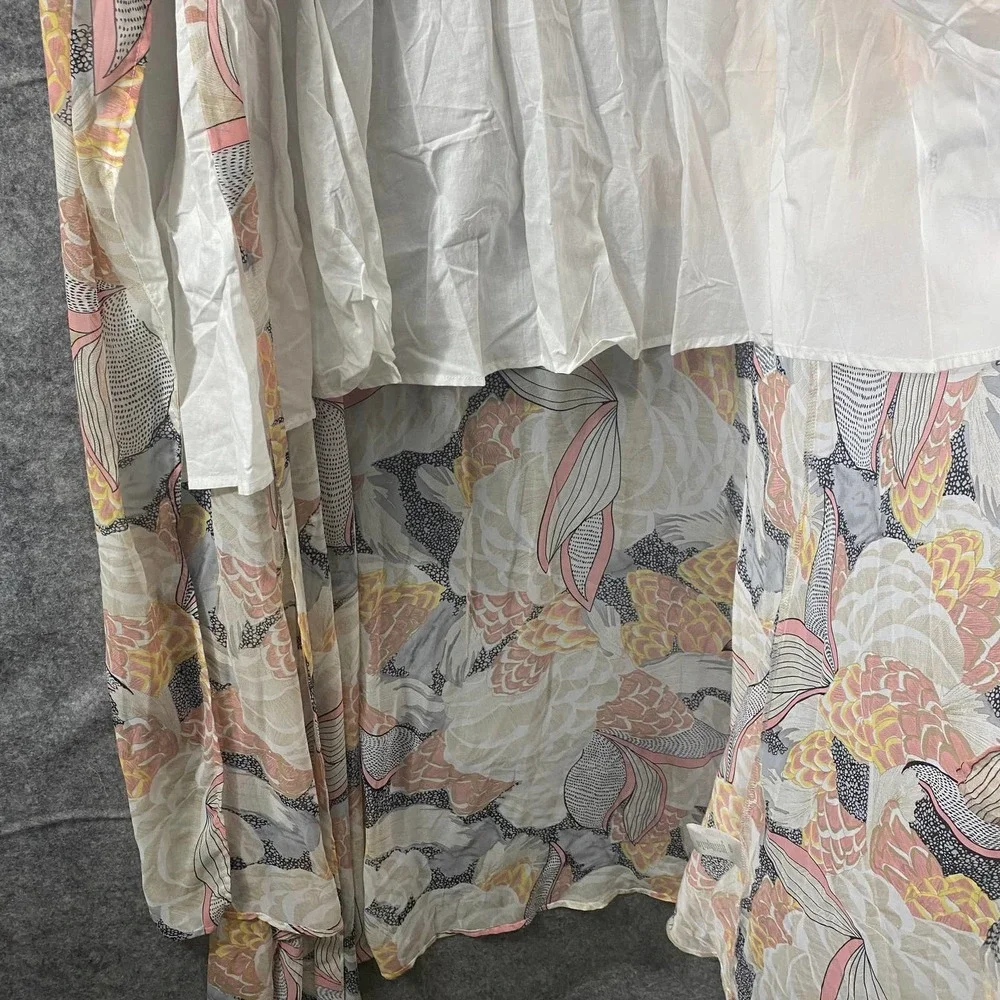 Molly Bracken Maxi Dress Medium Pink Lotus Floral Print Wrap Short Sleeve NWT - Picture 9 of 13